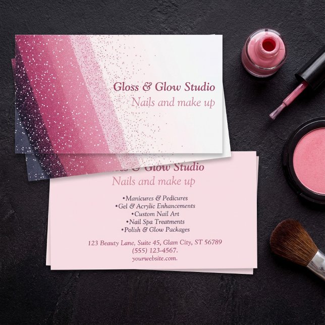 Glitzer Pink Gradient Eleganter Nagelsalon Schönhe Visitenkarte (Glitter Pink Gradient Elegant nail salon beauty Business Card.)