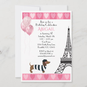 Glitzer Pink Hearts Eiffelturm Hund Einladung