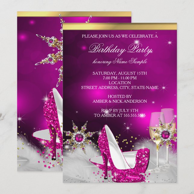 Glitzer Pink High Heel Shoes Silver Gold Champagne Einladung (Vorne/Hinten)