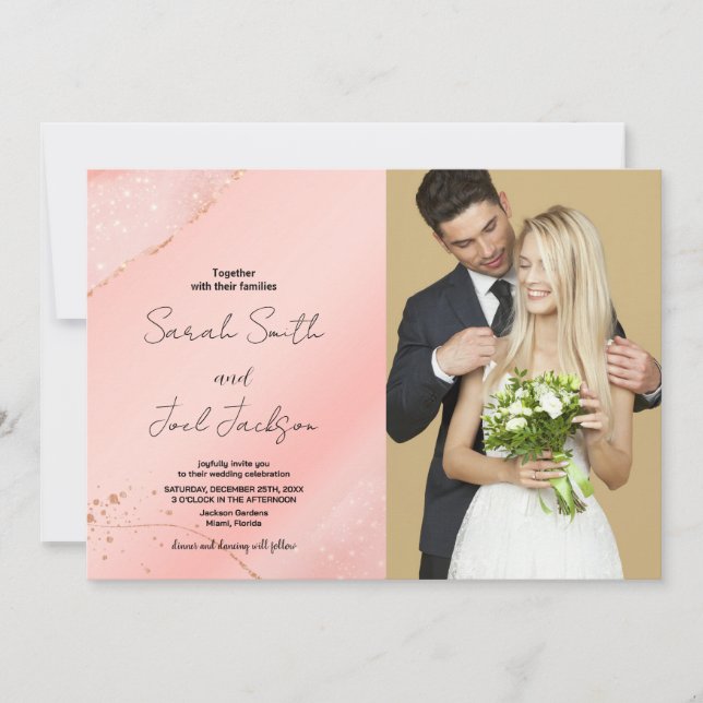 Glitzer Pink Hochzeit Einladungen mit Foto (Vorderseite)