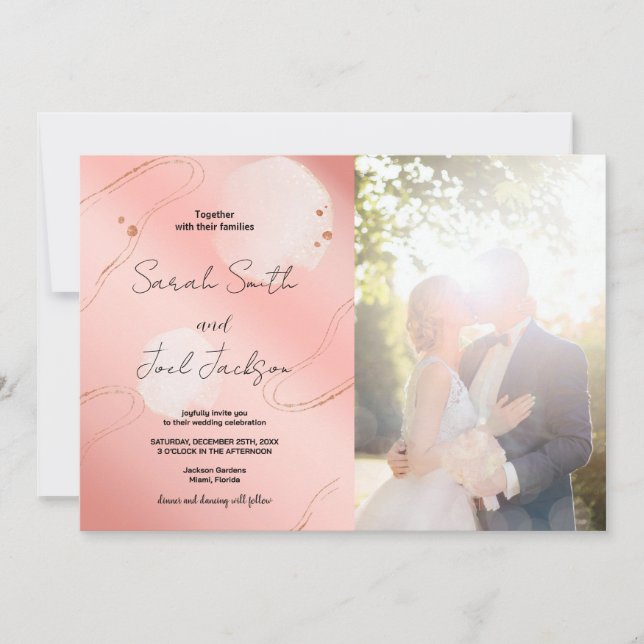 Glitzer Pink Hochzeit Einladungen mit Foto (Vorderseite)