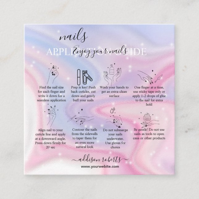 Glitzer Pink Marbella Splash Nail Application Guid Quadratische Visitenkarte (Vorderseite)