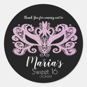 Glitzer-Pink-Masqueraden-Maske Party-Favor Runder Aufkleber