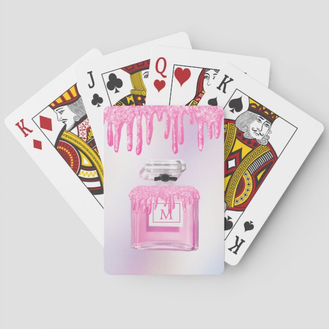 Glitzer Pink Paint Tropfen Parfüm Monogram Spielkarten (Rückseite)