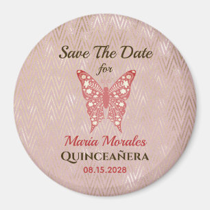 Glitzer Pink Quinceanera Speichern Sie das Datumsf Magnet
