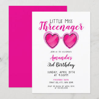 Glitzer Pink Sonnenbrille Drohner 3. Geburtstag Einladung