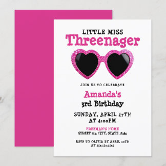 Glitzer Pink Sonnenbrille Girly Threenager Geburts Einladung