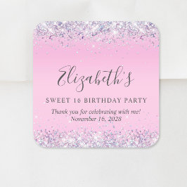 Glitzer Pink Sweet 16 Geburtstag Vielen Dank Quadratischer Aufkleber