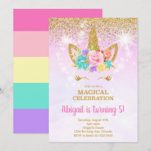 Glitzer Pink Unicorn Geburtstag Einladung