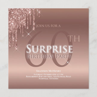 Glitzer Pink White 60. Überraschung Geburtstag Einladung