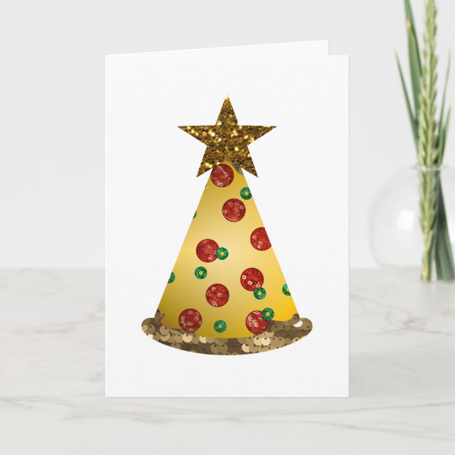 Glitzer Pizza Weihnachtsbaum Feiertagskarte (Vorderseite)
