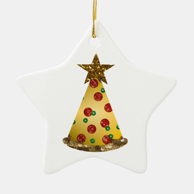 Glitzer Pizza Weihnachtsbaum Keramikornament (Vorne)