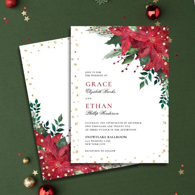 Glitzer Poinsettia Weihnachtsfeierlichkeiten in de Einladung (Von Creator hochgeladen)