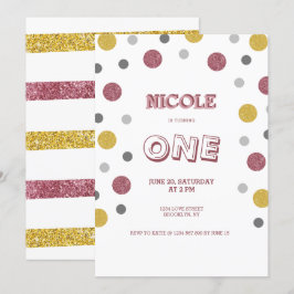 Glitzer Polka Dots 1. Geburtstag Einladung