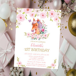Glitzer Pony Floral Geburtstag Einladung