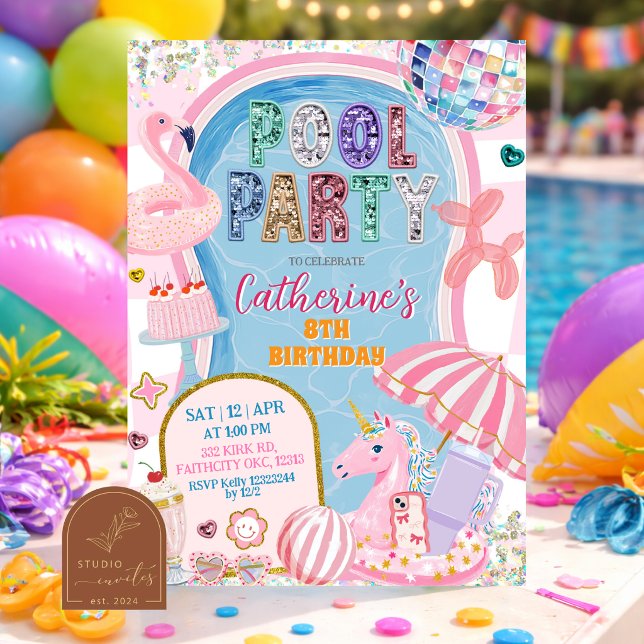 Glitzer-Poolparty-Mädchen-Geburtstag Einladung (Von Creator hochgeladen)