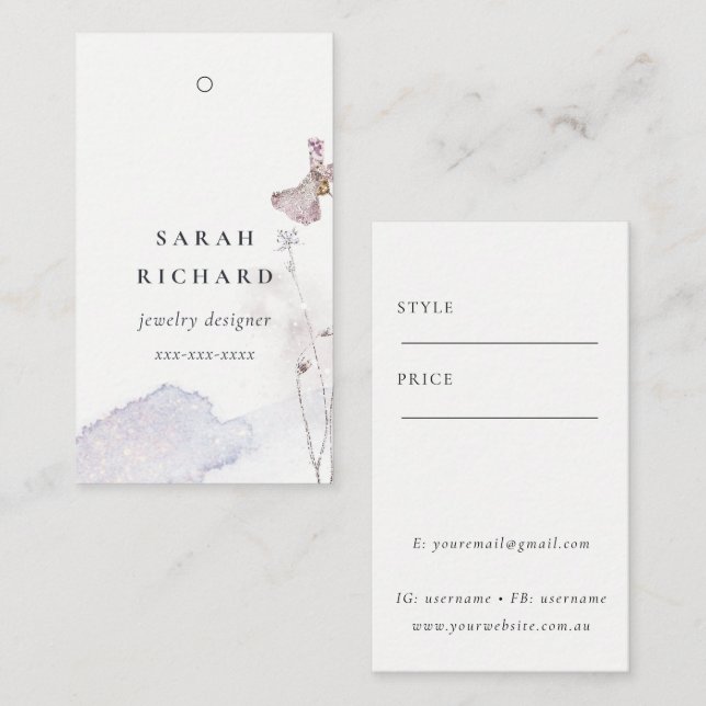 Glitzer Pressed Blume Minimal einfache Preis-Marki Visitenkarte (Vorne/Hinten)