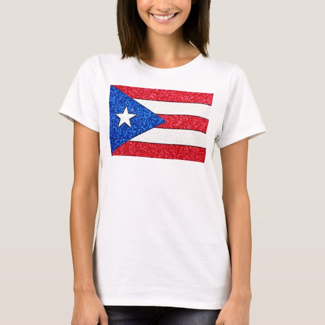 Glitzer Puerto Rico Flag Ladys Gurt Shirt (Vorderseite)