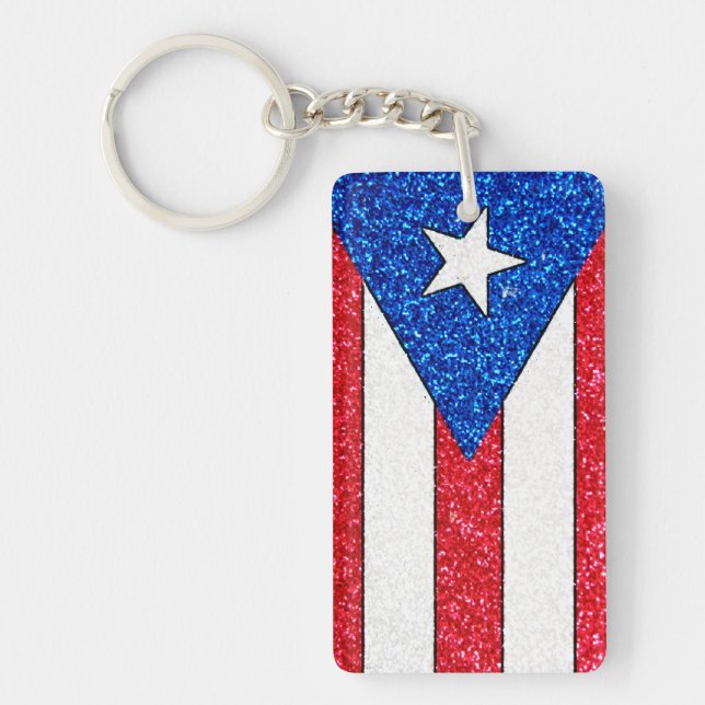 Glitzer Puerto Rico Rechteck-Schlüsselanhänger Schlüsselanhänger (Vorderseite)