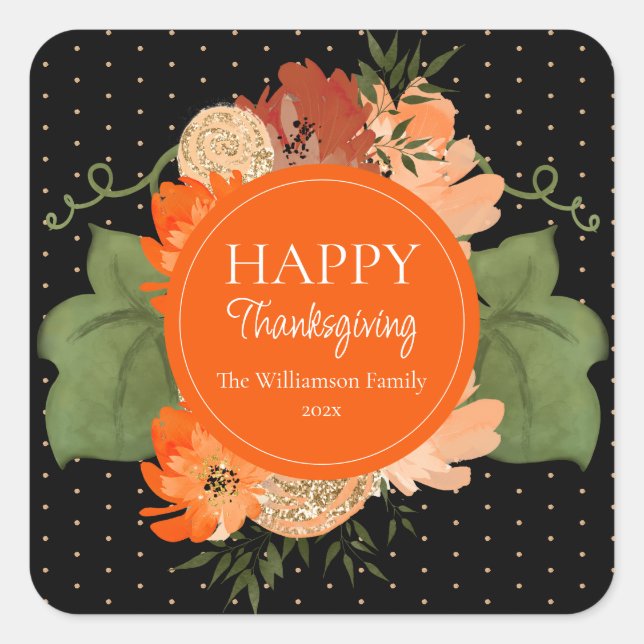 Glitzer Pumpkin glücklich Thanksgiving Custom Quadratischer Aufkleber (Vorderseite)