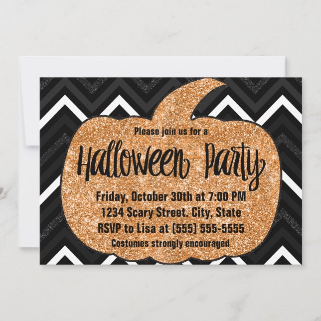 Glitzer Pumpkin Halloween-Party Einladung (Vorderseite)