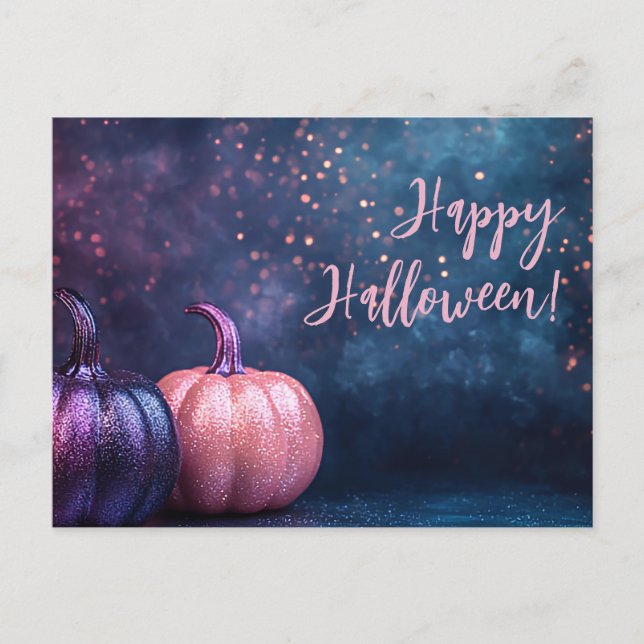 Glitzer Pumpkins Halloween-Grußkarte Postkarte (Vorderseite)