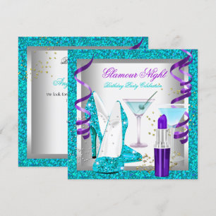 Glitzer Purpur Türkis Glamour Nacht Martini Party Einladung