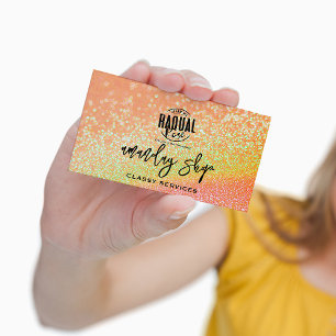 Glitzer QR-Code Logo Online Shop Orange Visitenkarte