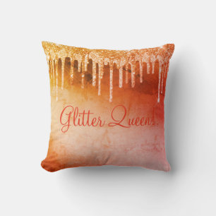 Glitzer Queen Glitzer Tropfen Glitzern Glam Orange Kissen
