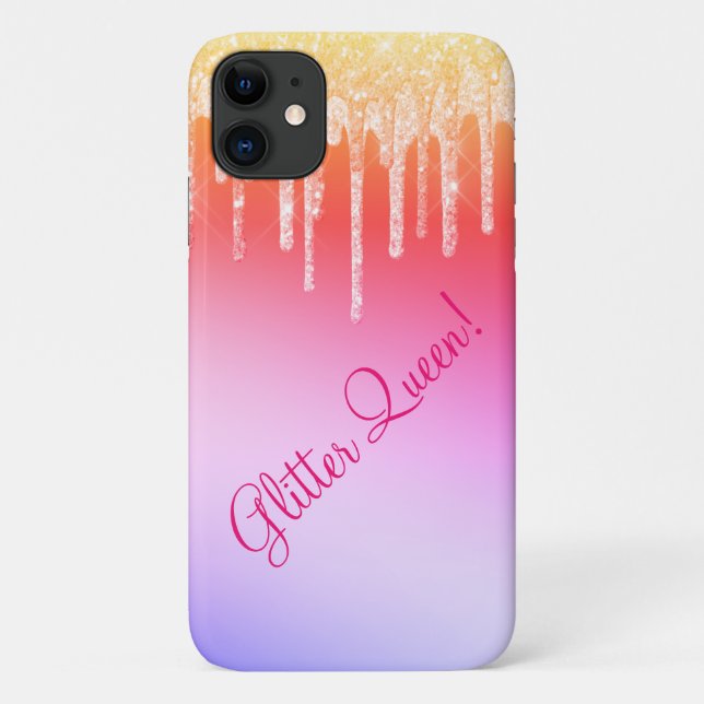 Glitzer Queen Hot Pink Glitzern Bling Glam Case-Mate iPhone Hülle (Rückseite)