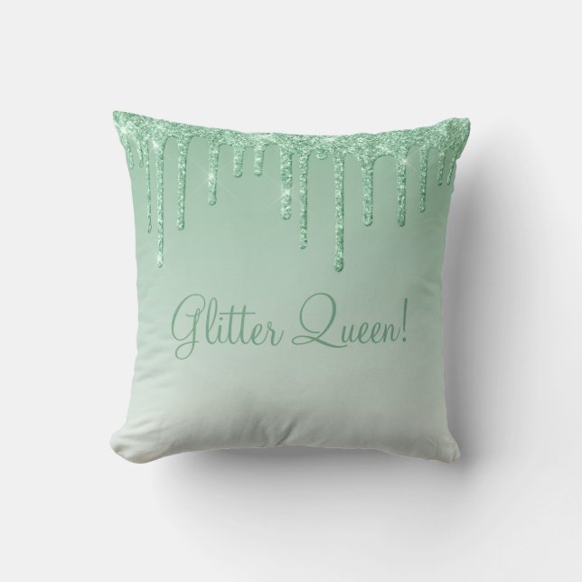 Glitzer Queen Mint Green Glitzer Bling Typografie Kissen (Vorderseite)