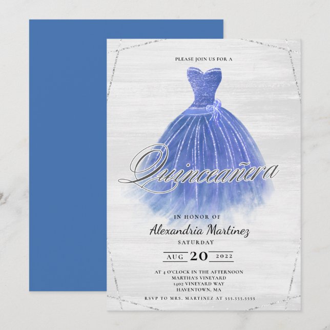 Glitzer Quinceañera Einladung (Vorne/Hinten)
