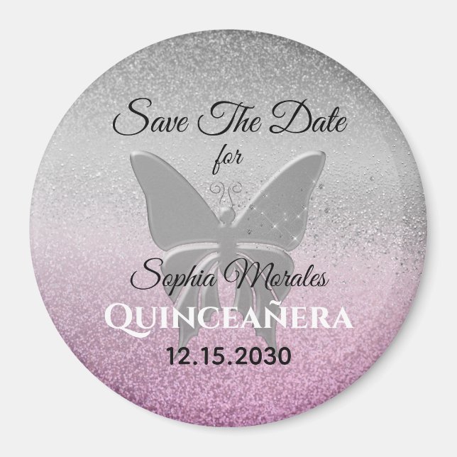 Glitzer Quinceañera Save the Date Einladung Magnet (Vorne)