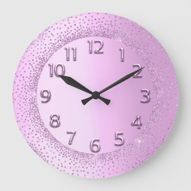 Glitzer Rahmen Rosa Sweet Numbers Blush Beauty Große Wanduhr (Vorderseite)
