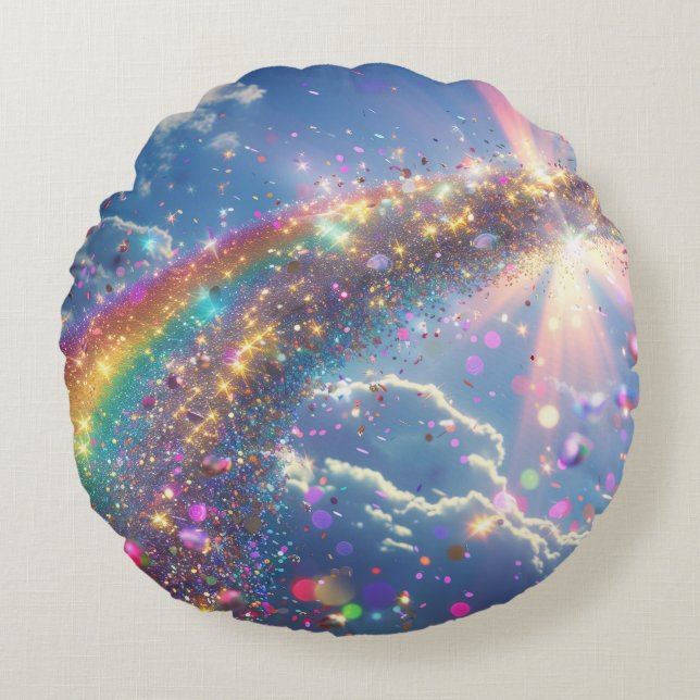 Glitzer Rainbow Digitale Kunst Rundes Kissen (Vorderseite)