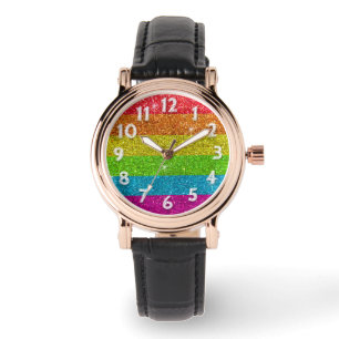 Glitzer Rainbow Flag Ehegewähr Gay Pride Armbanduhr