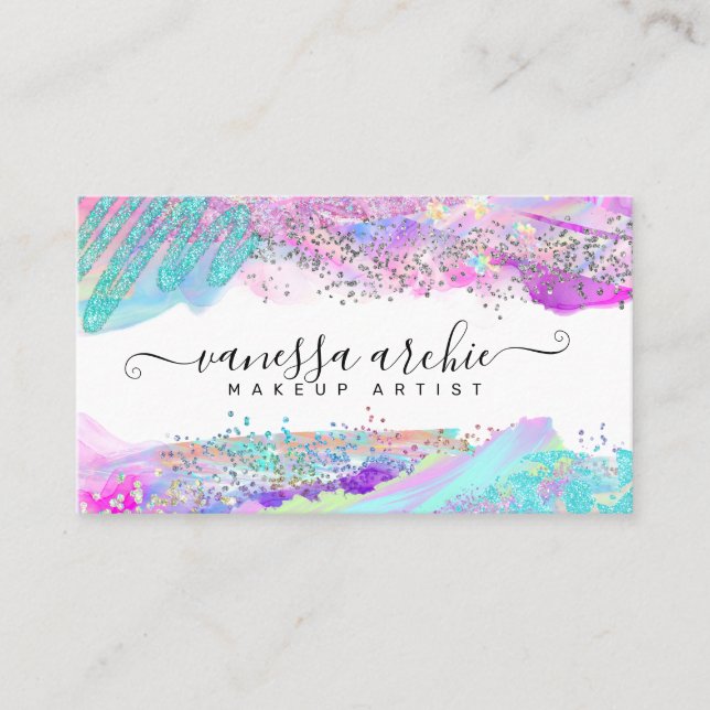 Glitzer Rainbow Holographic Brush Strokes Visitenkarte (Vorderseite)