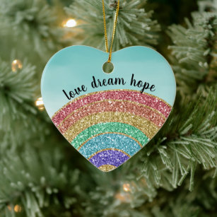 Glitzer Rainbow Liebe Dream Hope Personalisiert Keramik Ornament