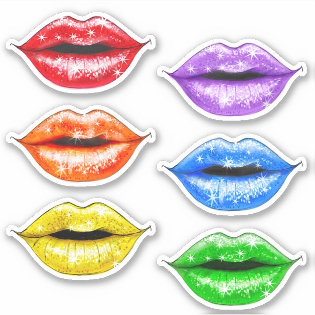 Glitzer Rainbow Liebe Lippen Aufkleber (Vorderseite)