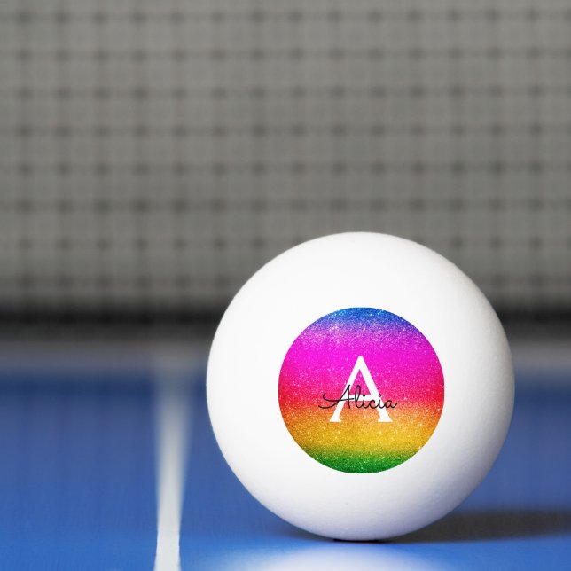 Glitzer Rainbow Lila Gelbe Monogramm   Tischtennisball (Netto)