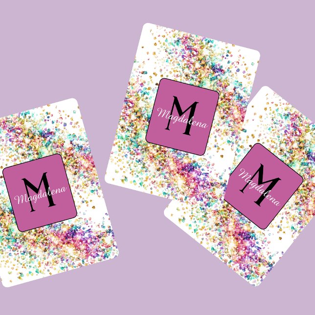 Glitzer Rainbow Name Monogram Girl Pink Spielkarten (Von Creator hochgeladen)