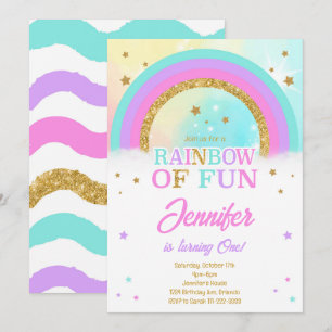 Glitzer Rainbow Stars Geburtstagseinladung Einladung