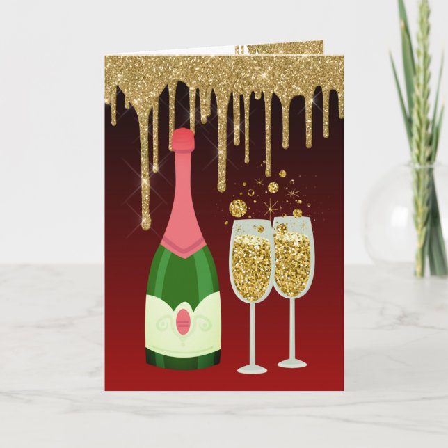 Glitzer Red and Gold Champagne Weihnachten Neue Ja (Vorderseite)