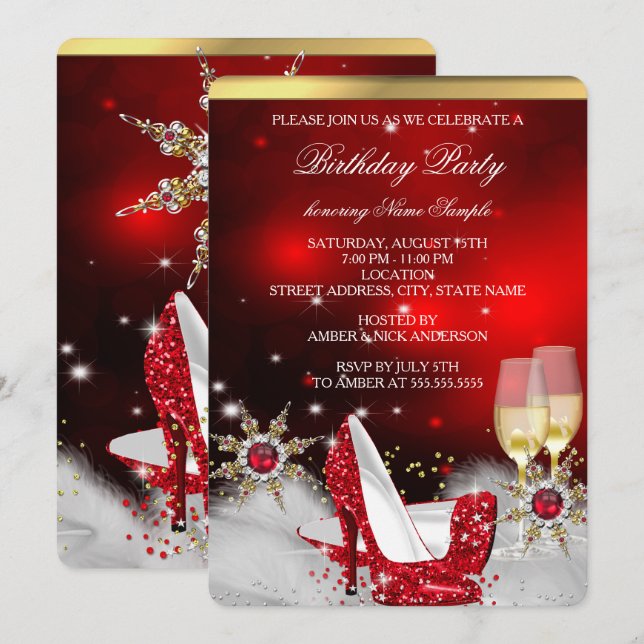 Glitzer Red High Heel Shoes Silver Gold Champagne Einladung (Vorne/Hinten)
