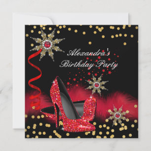 Glitzer Red High Heels Black Birthday Party Einladung