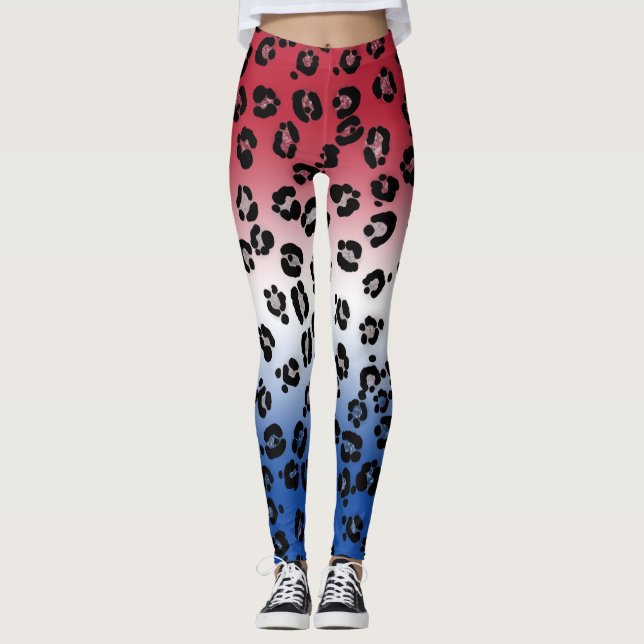 Glitzer Red White Leopard Print Leggings (Vorderseite)