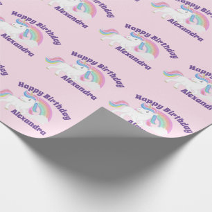 Glitzer Regenbogen Einhorn Geburtstag auf Rosa Geschenkpapier