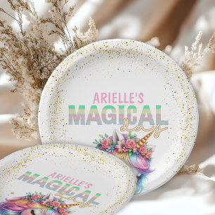 Glitzer Regenbogen Einhorn magische Papierplatte Pappteller