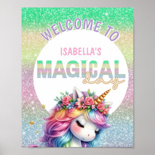 Glitzer Regenbogen Einhorn magisches Willkommenssc Poster