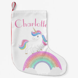 Glitzer-Regenbogen-Einhorn mit individuellem Namen Kleiner Weihnachtsstrumpf